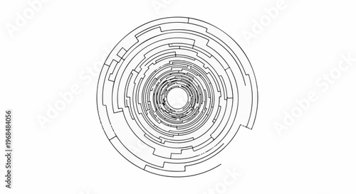 Abstract circular graphic with concentric segmented rings and a central open circle