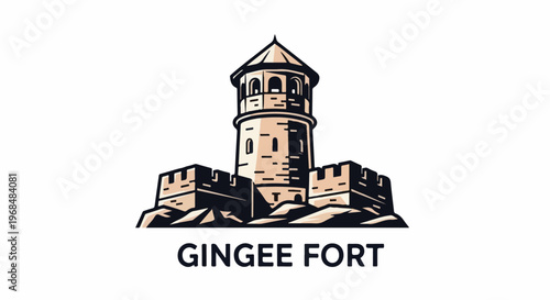 A stylized illustration of a historical stone fortress with crenellations and a central tower