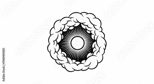 Abstract circular design with radiating lines and cloud-like border