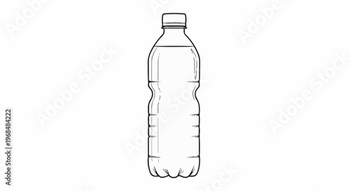 A line art illustration of a clear plastic bottle filled with liquid