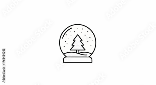 A simple black outline drawing of a snow globe containing a tree