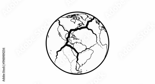 Abstract drawing of Earth with tectonic plate cracks