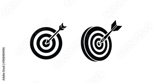 Two target icons with arrows hitting bullseye a sleek silhouette
