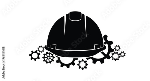 Construction helmet with gears a bold black graphic silhouette