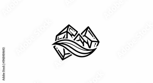 Abstract geometric mountain peaks with flowing water lines