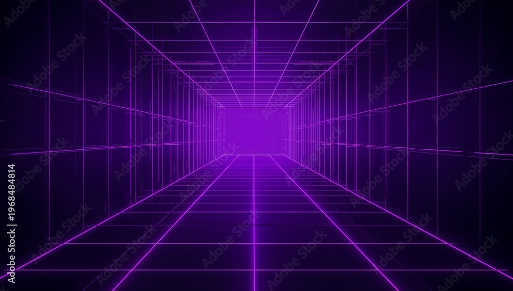 Fototapeta premium Futuristic Neon Tunnel with Vibrant Purple and Grid Patterns