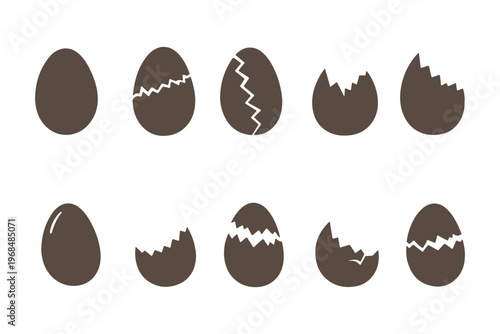 Easter egg icon, vector. Broken Easter egg. Ester eggs shell. Egg shell and egg icon set. Cracked egg vector illustration.