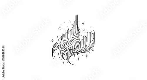 Abstract graphic of wavy lines and stars on white background
