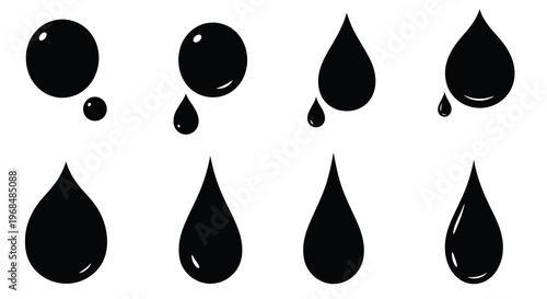 Foto Various black water droplets displayed on a white background silhouette