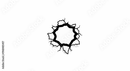 A stark black circular design with jagged edges and a shadowed effect