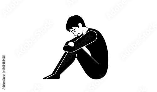 Sad Person Flat Illustration – Emotional Stress and Mental Health Vector Design