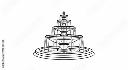 A tiered fountain with water cascading down from each level into a basin