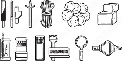 A collection of various household and everyday objects in line art style Vector