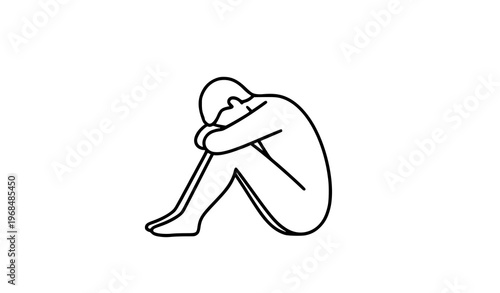 Depressed Person Silhouette Sitting Hunched – Mental Health Concept Vector