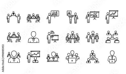 Minimal Business People Icons – Professional Team Outline Vector Set