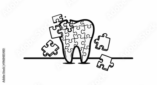 A tooth is assembled from puzzle pieces, symbolizing dental care