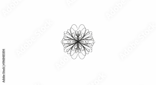 Abstract, symmetrical floral pattern rendered in sketchy black ink