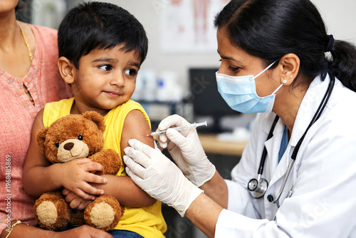 shows care, support, and the importance of childhood immunization and health protection.