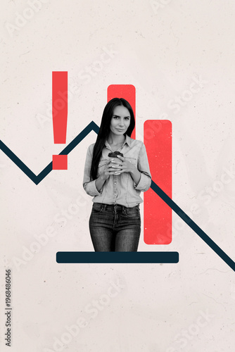 Foto Vertical zine trendy photo collage of inexperienced businesswoman businessman st
