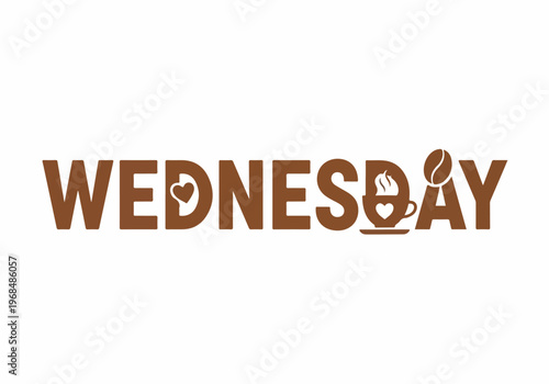 Whimsical Wednesday graphic design featuring a comforting coffee cup and a sweet heart symbol, perfect for a beloved mid-week moment or daily coffee ritual