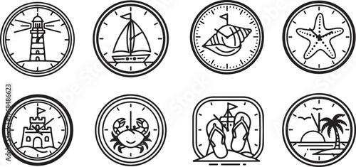 Illustrated symbols and signs with geometric and abstract designs Vector