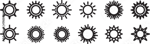 A series of twelve different styled sun and star icons in various patterns Vector