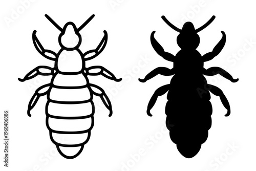 Head lice vector icon, outline and silhouette, for animal design, isolated on transparent background PNG