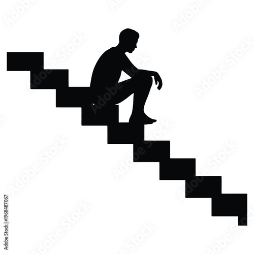 A solitary figure sits on steps head downcast evoking feelings of loneliness and contemplation silhouette