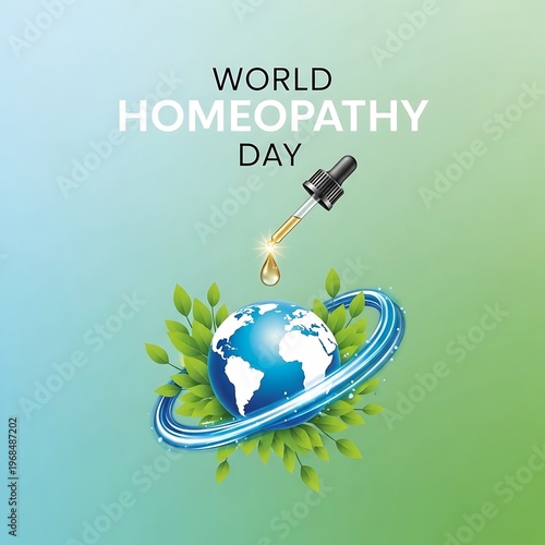 World homeopathy day with a globe and dropper