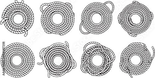 Intricate black and white knot patterns on eight circular designs Vector