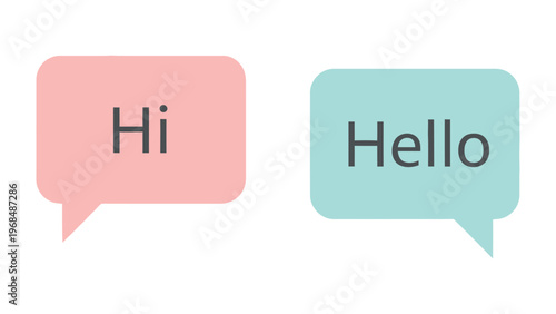 Speech Bubble: Two speech bubbles, one in pastel pink and another in cool blue, display the friendly greetings Hi and Hello, perfect for modern communication and digital conversations.