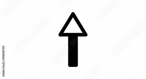 A bold black arrow pointing upwards against a stark white background