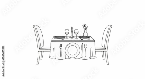 A candlelit table for two, set for a romantic meal with wine