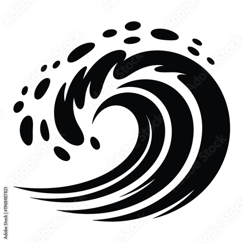 Dynamic swirling wave design in black creating an impactful and fluid visual representation silhouette