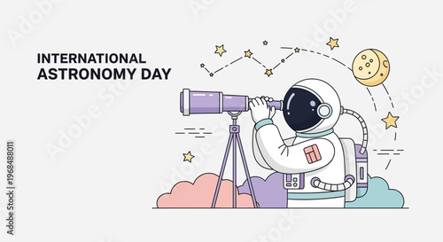 International Astronomy Day Astronaut Illustration with Telescope