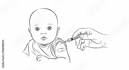 A child's face and arm receive a vaccination from a syringe