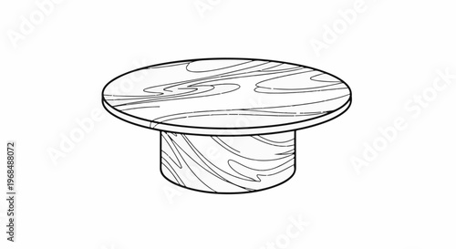 A circular wooden table with a central cylindrical base, rendered as a line drawing