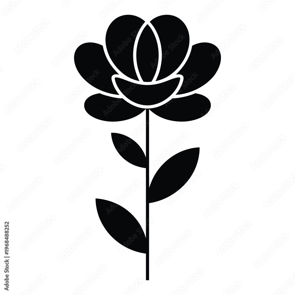 Obraz premium A simple black floral design featuring a single bloom and leaves a striking silhouette