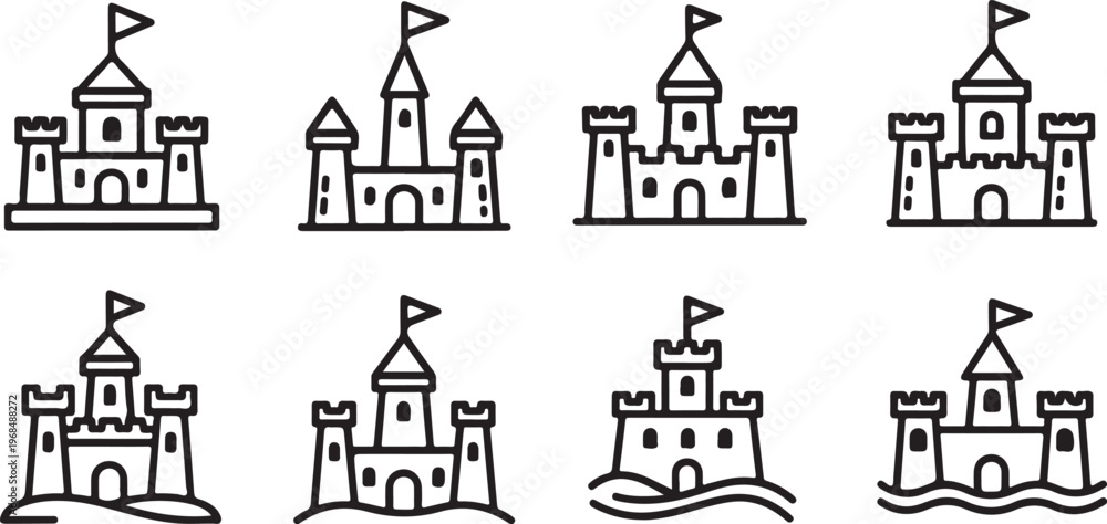 Fototapeta premium A collection of eight distinct house silhouettes with unique architectural designs Vector