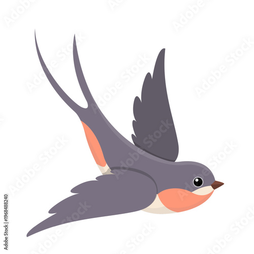 Cartoon Cute Animal Flying Swallow Bird Vector Illustration