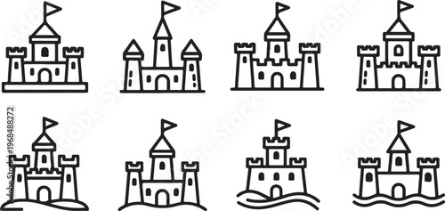 A collection of eight distinct house silhouettes with unique architectural designs Vector