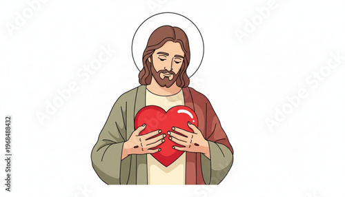 Jesus Christ Holding a Red Heart - Symbol of Divine Love