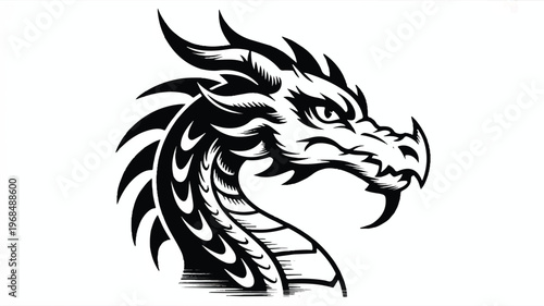 A black silhouette illustration of a dragon's head