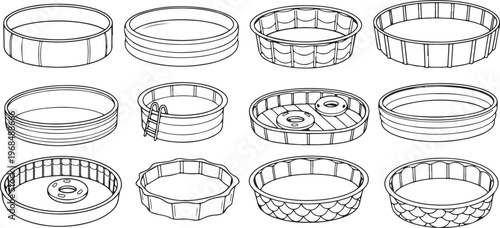 Various styles of vintage metal and wooden buckets with different handles Vector