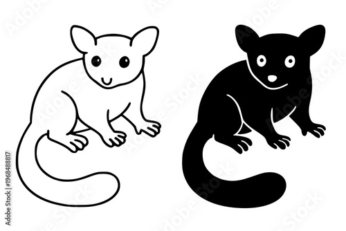 Sugar glider vector icon, outline and silhouette, for animal or wildlife design, isolated on transparent background PNG