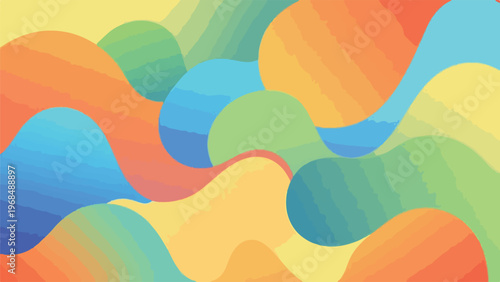 Colorful, layered abstract shapes create a flowing, gradient background
