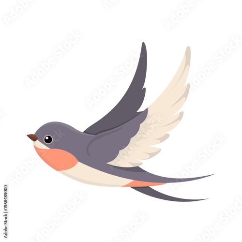 Cartoon Cute Animal Flying Swallow Bird Vector Illustration