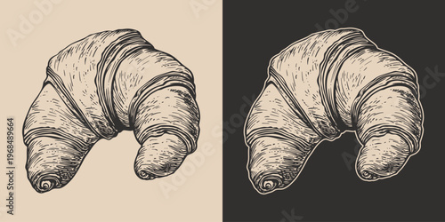 Vintage retro engraving woodcut style sketch draw paint of croissant nakery dessert bread tradition. Monochrome style illustration