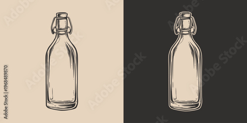 Vintage retro engraving woodcut style sketch draw paint of old vintage retro glass bottle scene