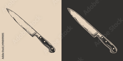 Vintage retro engraving woodcut style sketch draw paint of kitchen knife blade in drawn style illustration